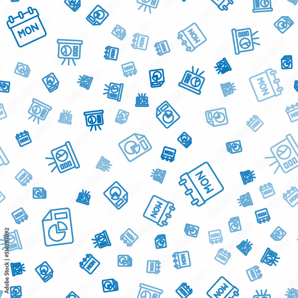 Poster set line document with graph chart, calendar and board on seamless pattern. vector