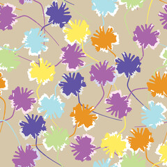 seamless plants pattern background with mixed colourful flowers , greeting card or fabric