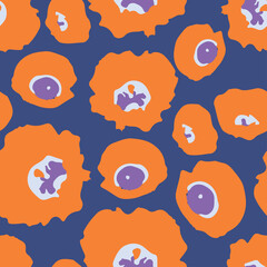 seamless plants pattern background with orange doodle flowers , greeting card or fabric