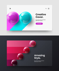 Multicolored 3D balls booklet concept composition. Clean site screen vector design template bundle.