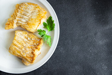 fried fish fresh seafood cod fish second course meal food snack on the table copy space food background 