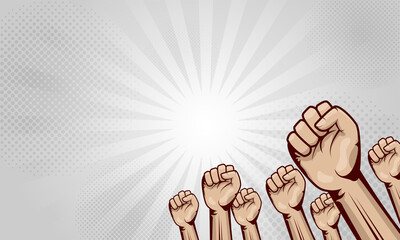 Happy labor day design illustration. Raised hand with clenched fist illustration background design