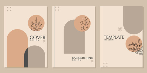 brown aesthetic cover design set. minimalist and trendy template design with earth tones. for presentations, catalogs, brochures