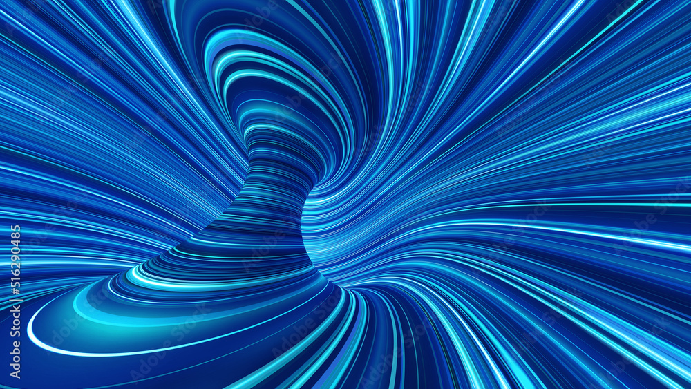 Poster Abstract art background. Techno cyber jet 3D illustration. Funnel of big data strings