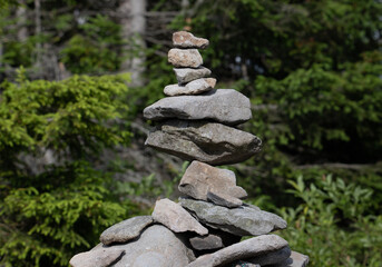 a close-up with a tower of zen stones