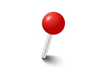 Red pins tacks flags. Attach buttons on needles, pinned office thumbtack. Vector illustration.