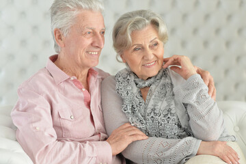 Close-up portrait of happy beautiful senior couple