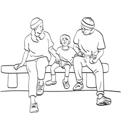 line art happy family sitting together illustration vector hand drawn isolated on white background