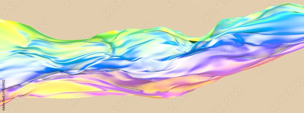 Wall mural abstract colorful background with iridescent liquid. flight of fabric. 3d render