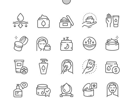 Moisturizer cream. Healthy face and uv protection. Skin care. Pixel Perfect Vector Thin Line Icons. Simple Minimal Pictogram