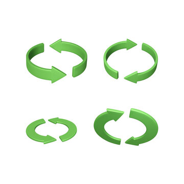 Set Of Rotation Arrows Looping In Circle For App Or Web Interfaces. Green Refresh Icon Isolated On White Background