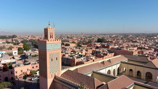 Marrakech City and koutoubia mosque, Morocco, drone, 2022
Drone view from Marrakech city rooftops, 2022
