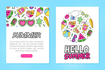 Summer Colorful Design with Bright Beach Objects Vector Template