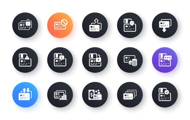 Credit card icons. Non-cash Payment, Withdraw Funds and Wallet cash icons. Money Transfer, Approved credit card and Payment method. Password protection, Withdrawal funds from wallet. Vector