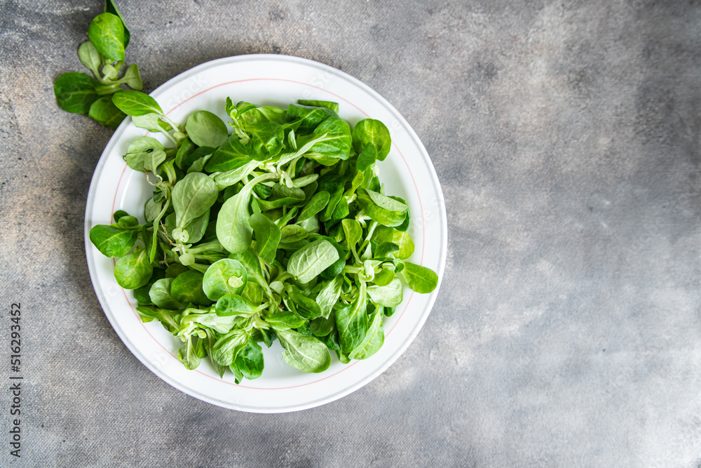 Wall mural mache salad green corn leaves mung bean lettuce fresh healthy meal food snack diet on the table copy