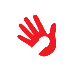 An abstract sign of the red hand and penis gland silhouette. Isolated Vector Illustration.