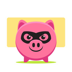 The pink Pig with criminal mask. Isolated Vector Illustration.