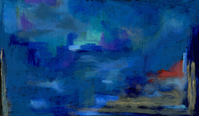 青色の美しいオイルパステル画の背景アート