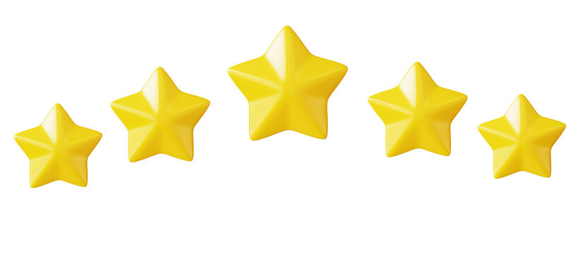 Five stars in row. Glossy yellow color. Customer rating