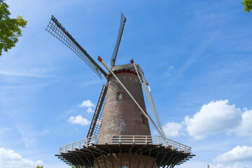 Scaffolding mill "New Life" in Oss city, the Netherlands. This flour mill was build in 1895 and is located near Brouwerstraat 49, Oss North Brabant, the Netherlands.