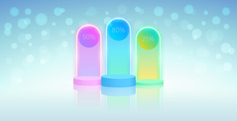 Three Podiums with Neon Discount Arcs