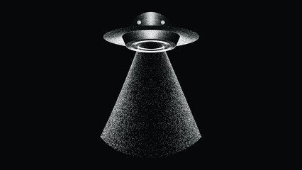 Unidentified flying object in space. Flying saucer with noise texture .Vector illustration - obrazy, fototapety, plakaty