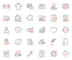 Business icons set. Included icon as Baggage reclaim, Cooking timer and Photo camera web elements. Reject file, Analysis graph, Star rating icons. Business way, Puzzle. Vector