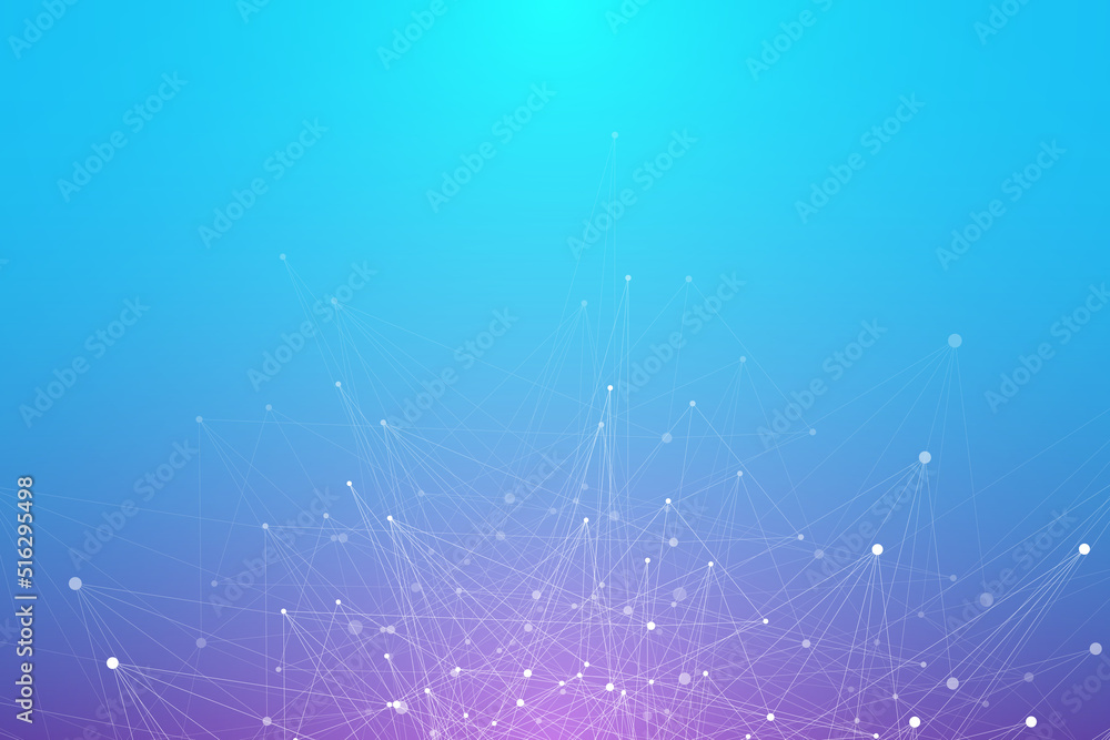Aufkleber Geometric blue graphic background molecule and communication. Big data complex with compounds. Lines plexus, minimal array. Digital data visualization. Scientific cybernetic illustration.
