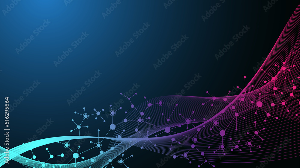 Aufkleber Expansion of life. Colorful explosion background with connected line and dots, wave flow. Visualization Quantum technology. Abstract graphic background explosion, motion burst illustration.