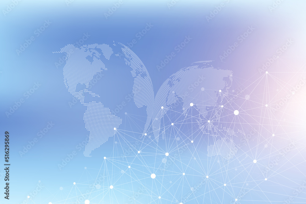 Aufkleber Digits abstract illustration with connected line and dots, wave flow. Digital neural networks. Network and connection background for your presentation. Graphic polygonal background.