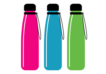 Botellas reutilizables en fucsia, azul y verde