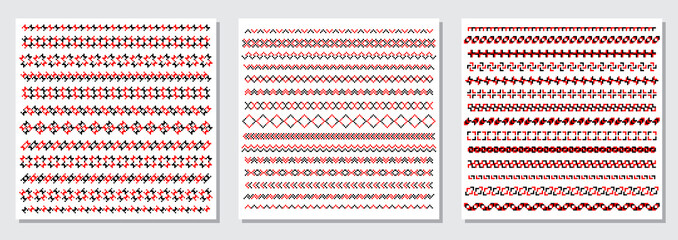 Set of traditional Ukrainian embroidery art, ethnic border ornament vyshyvanka