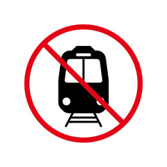 No Train Black Silhouette Ban Icon. Railway Transport Forbidden Pictogram. Railroad Red Stop Circle Symbol. Rail Road Station Restricted Sign. Alert Train Prohibited. Isolated Vector Illustration