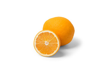 Fresh orange fruit slice isolated on white background, food and healthy concept.