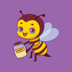 Illustration of a cartoon bee on colorful background