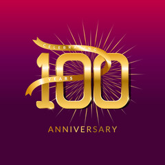 100 years anniversary vector banner template.birthday celebration banner with Golden numbers and confetti.