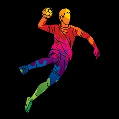 Graffiti Handball Sport Male Player Action Cartoon Graphic Vector