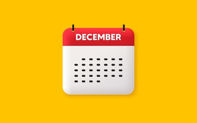 Calendar date 3d icon. December month icon. Event schedule Dec date. Meeting appointment planner. Agenda plan, Month schedule 3d calendar and Time planner. December day reminder. Vector