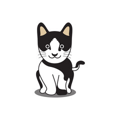 Cat Black and White Cartoon Vector and Icon