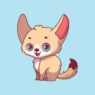 Illustration of a cartoon fennec fox on colorful background