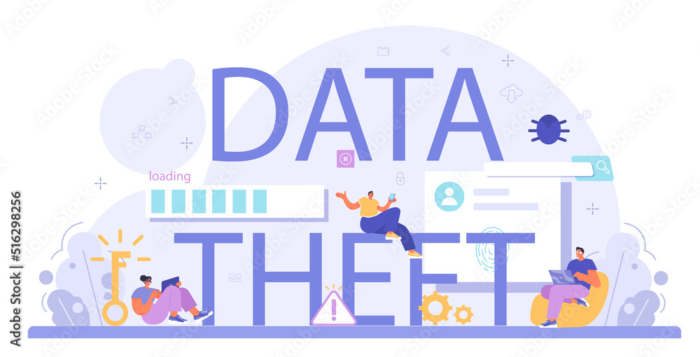 Poster data theft typographic header. cyber attack, hacker stealing personal