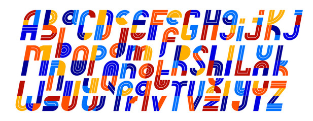 Sport game font, vector retro trendy geometric alphabet letters set, italic speed typeface, lowercase included, 90s style logo creation.