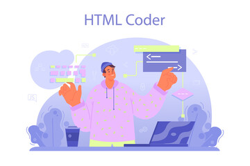 Website development. HTML coding process. Digital specialist creating