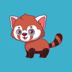 Illustration of a cartoon red panda on colorful background
