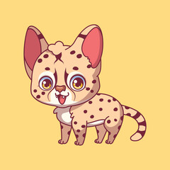 Illustration of a cartoon serval on colorful background