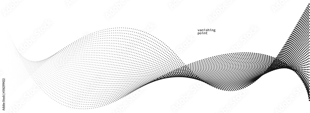 Poster abstract background vector illustration, dots in motion by curve lines, particles flow wave isolated