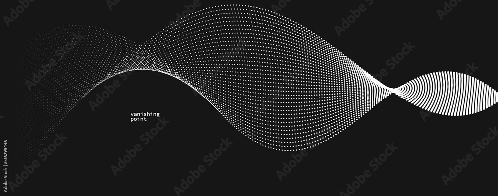 Poster smooth and relaxing shape vector abstract background with wave of flowing particles over black, curv