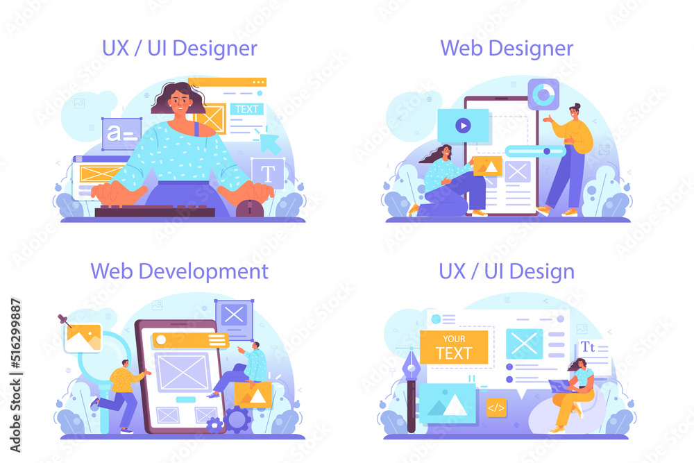 Poster ux and ui designer concept set. app interface improvement. user interface