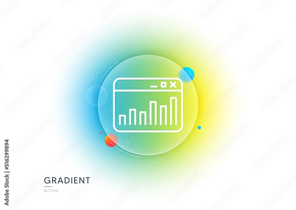 Poster marketing statistics line icon. gradient blur button with glassmorphism. web analytics symbol. brows