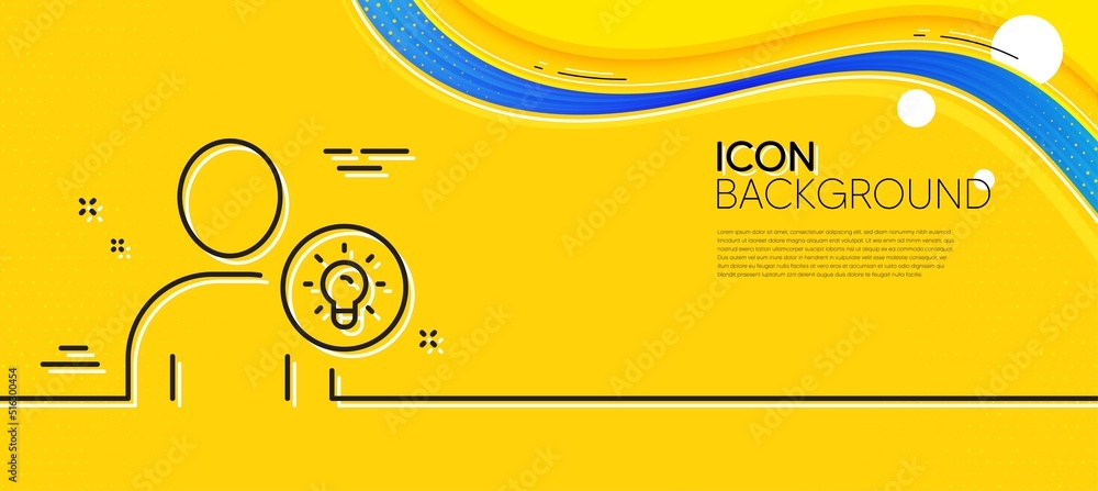 Poster user line icon. abstract yellow background. profile with lamp bulb sign. person silhouette with idea